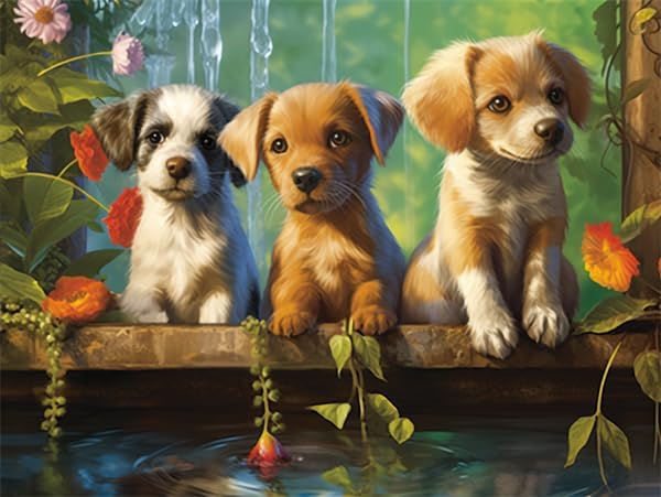 Rompecabezas de 1000 piezas para adultos y familia, rompecabezas de perros, flores, cascadas, cachorro, formación de río, arte de diseño único,