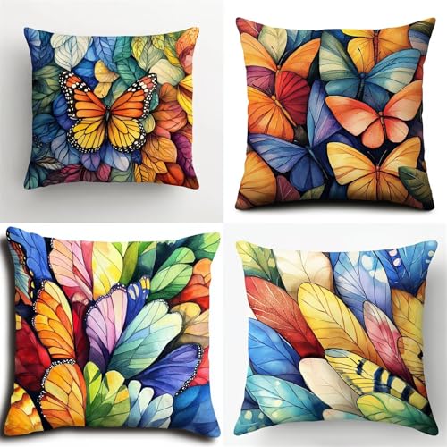 4er Set kissenbezug Federschmetterling Bezug Couchkissen Modern...