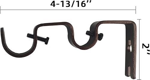 Miniatura 2 de 3 soportes dobles para cortinero, se adaptan a barras de hasta 1 y 58 pulgadas, soportes de pared fijos dobles, bronce