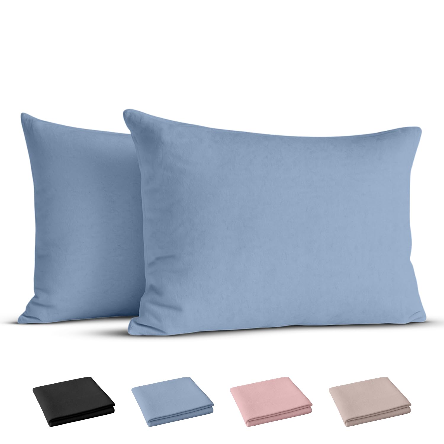 Rohi 100% Brushed Cotton Flannelette Pillowcase Pair – Super Soft & Cozy Thermal Pillow Covers – 50x75 cm (Pillow Pair, Blue)