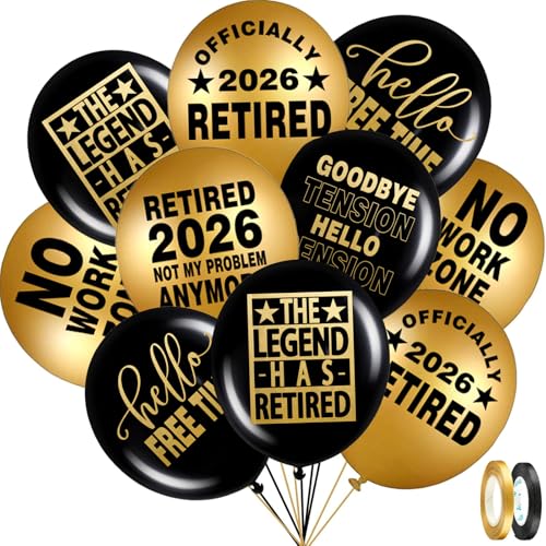 Happy Retirement Party Black and Gold Balloons for Retirement Party Decorations Balloons designed specifically for a Retirement 12inch Latex 24pcs Balloons for Party Supply