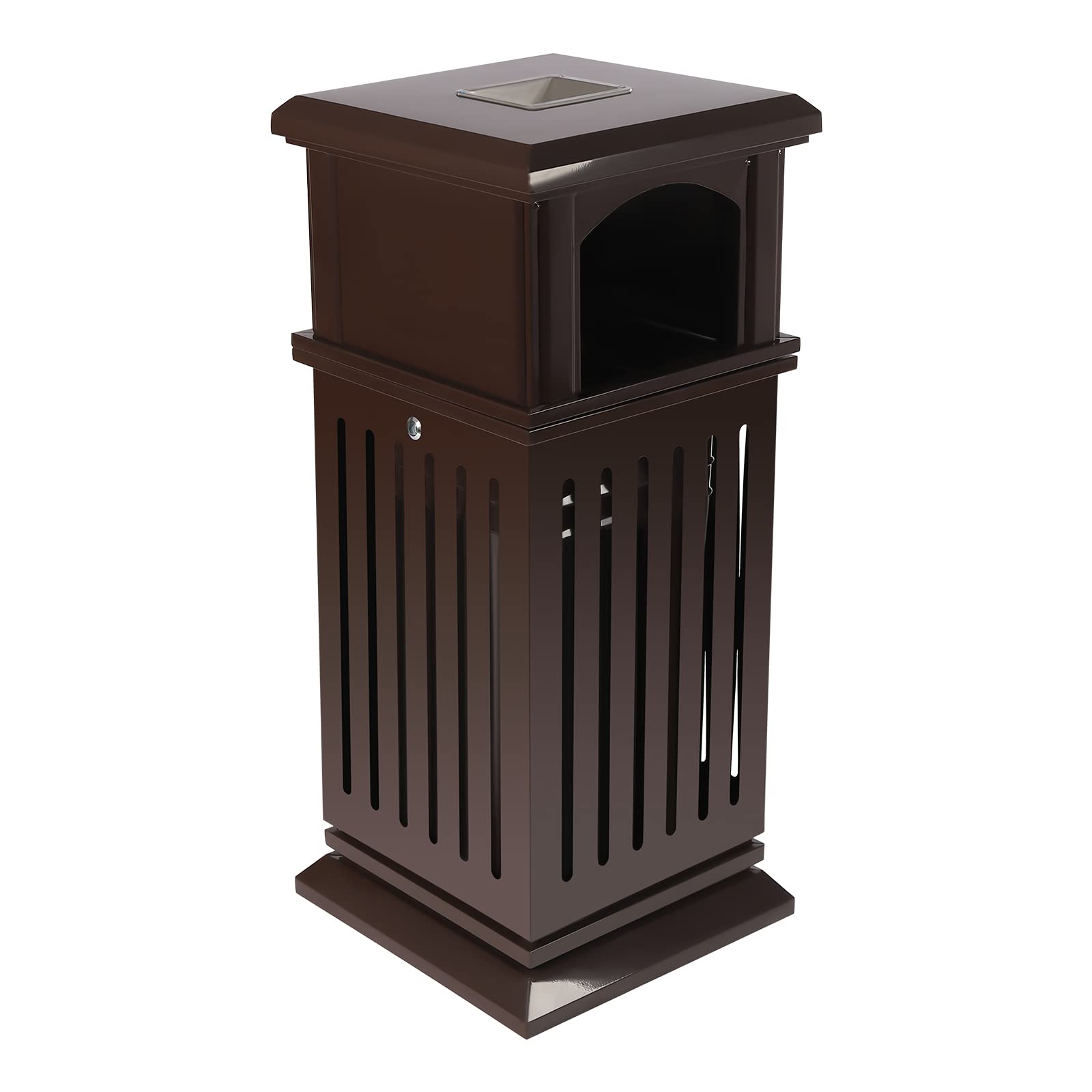 Commercial Trash Can Outdoor Indoor Use Heavy Duty Steel Trash Bin with Locking Lid and Ashtray Industrial Metal
