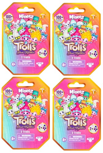 DREAMWORKS TROLLS Band Together Mineez 1.5 Inch Collectible Figures - 4 Bundle Packs - Get