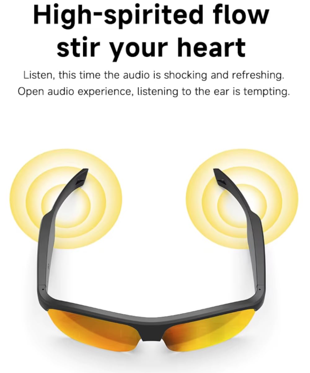 Novedades Gafas de sol Unisex Bluetooth Audio Gafas inteligentes con reproducción de música, asistente de voz y llamadas telefónicas, Negro , 145