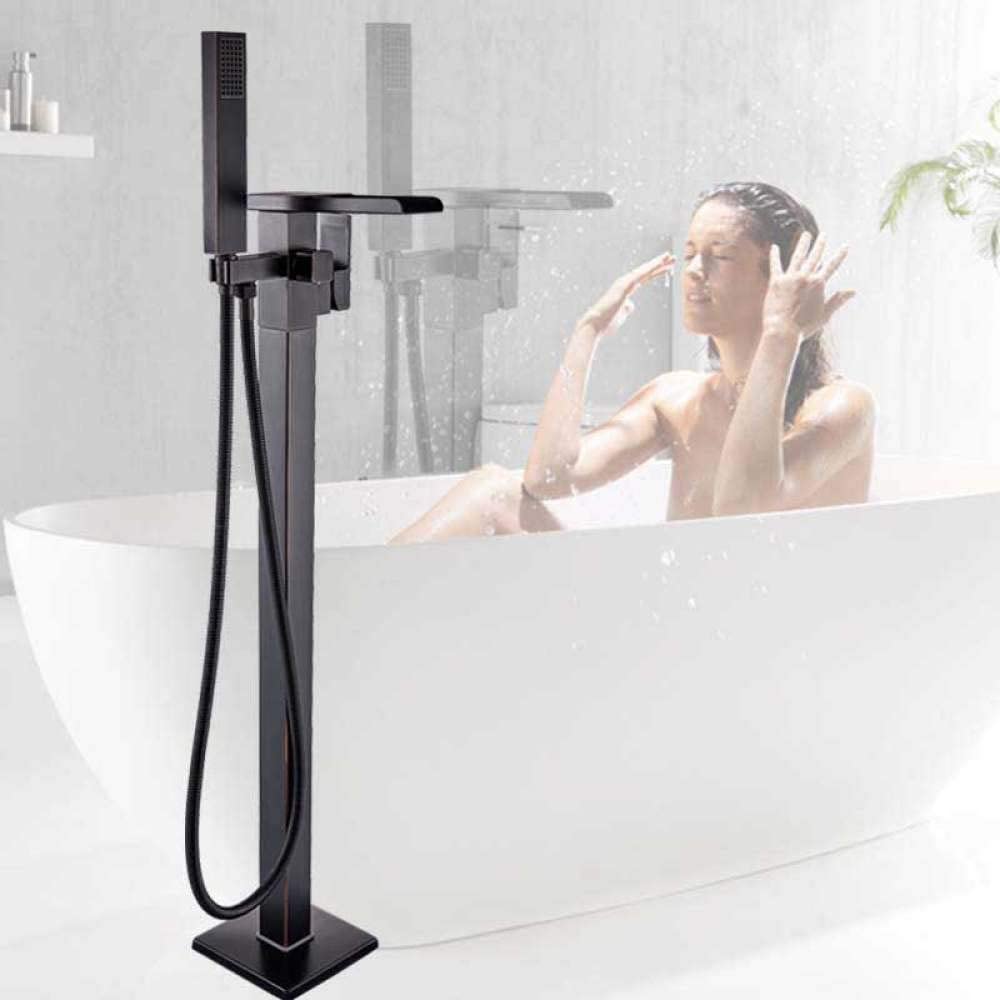 WIQUYBML Kitchen Taps Faucet,Chrome Waterfall Bathtub Faucet,Single Handle Chrome Floor Mounted Tub Mixer,with Handshower Freestanding Bath Tap,Chrome, Black Bronze