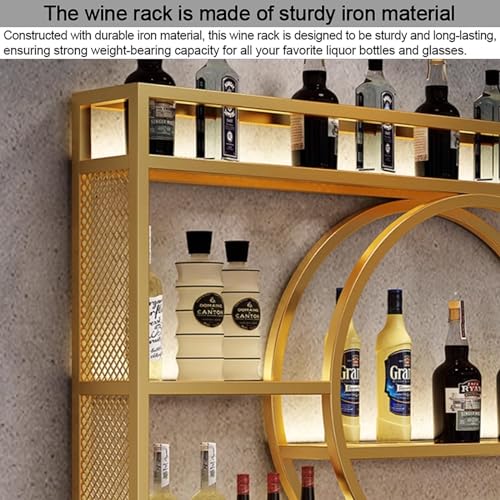 Étagère à vin murale avec support de verres et éclairage LED intégré en métal