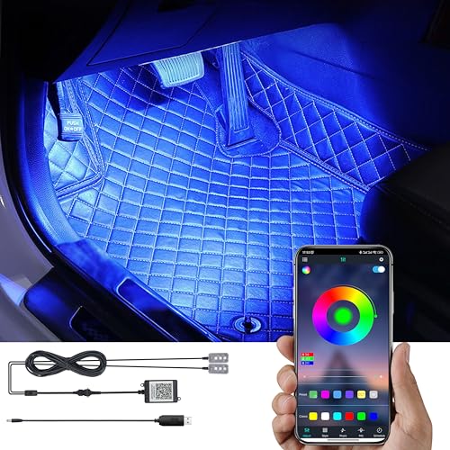 TABEN Kit de iluminación Ambiental de pie de automóvil RGB Control App 16,7 Millones de Colores de música Activa Sincronizada USB Luz de Ambiente del Pozo del pie Interior del automóvil DC 12V