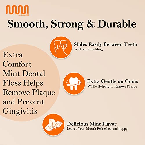 MasterMedi Extra Comfort Mint Dental Floss, 50 M, 6 Pack and 1 pc Tongue Scraper with Travel Case Complete Oral Care