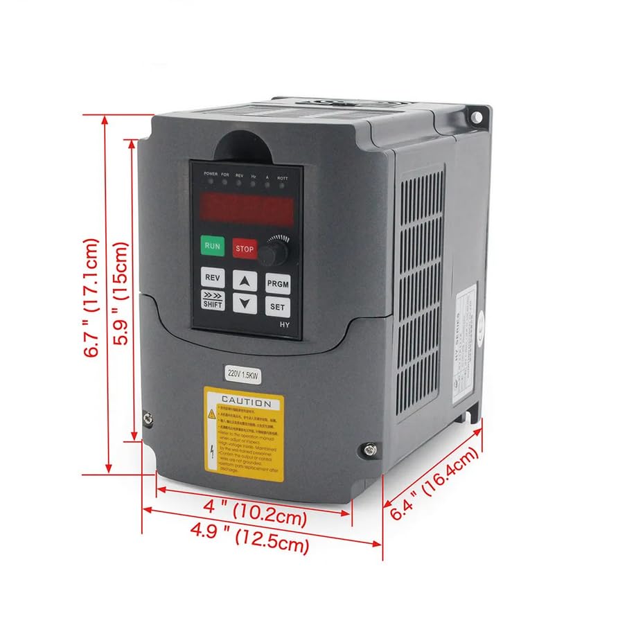 VFD Inverter Dimensional Drawing with measurements in inches and centimeters