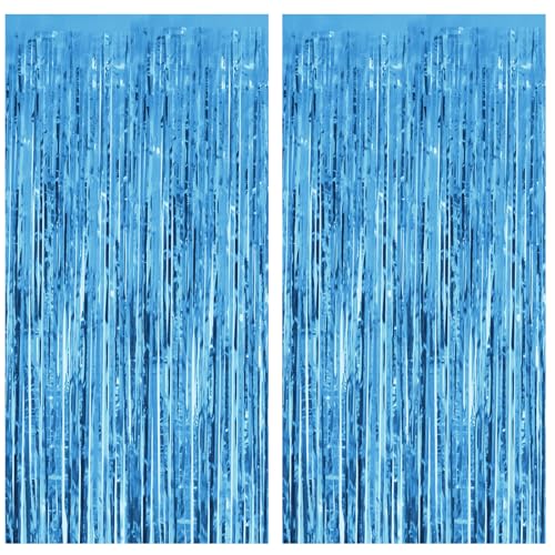 Sky Blue Foil Fringe Curtain Set