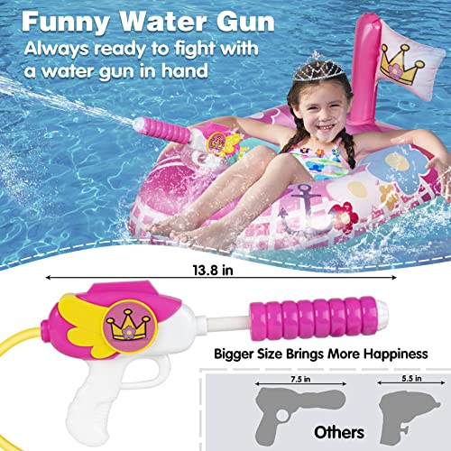 2 Pack Kids Pool Floats With Squirt Gun, Inflatable Pool Toys For Kids, Pink Flower Princess Pool Toys For Girls, Blow Up Fire Truck Pool Floats For Toddlers，Baby Water Float Summer Pool Game Toys #TOP4