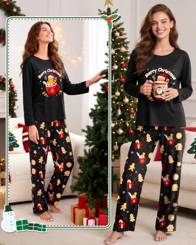 Image of 2 Piece Womens Pajama Sets Long Sleeve Sleepwear with Pants Soft Crewneck Loungewear Ladies Pj Set