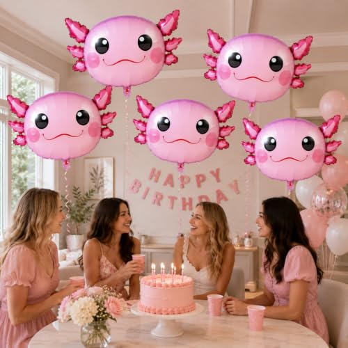 Image of 12 Pcs 34 Inch Axolotl Balloon Axolotl Birthday Party Decorations Aluminum Foil Inflatable Summer Supplies for Beach Themed Favor (Pink)