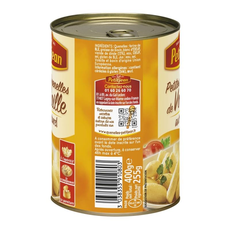 Délices de Poulet: Quenelles de Volaille Naturelles PETITJEAN - Boite 255g Authentique savoir-faire français - Idéal pour repas rapides et gourmands - Le Lot De 4