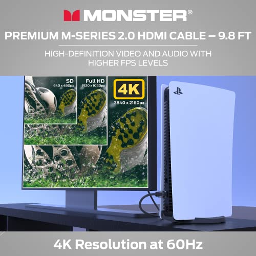 Image of Monster M-Series Certified Premium HDMI Cable 2.0, High-Speed 22.5 Gbps, 4K UHD 60Hz, Triple-Layer Shielding, Duraflex Jacket, HDMI Cable for TV, Monitor, Gaming, PC, 9.8 ft