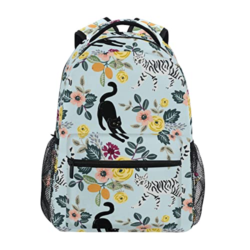 Mochila escolar para niños Lindos gatos florales Ramos de flores azul ligero para niños de primaria mochila casual, Colorido, Small