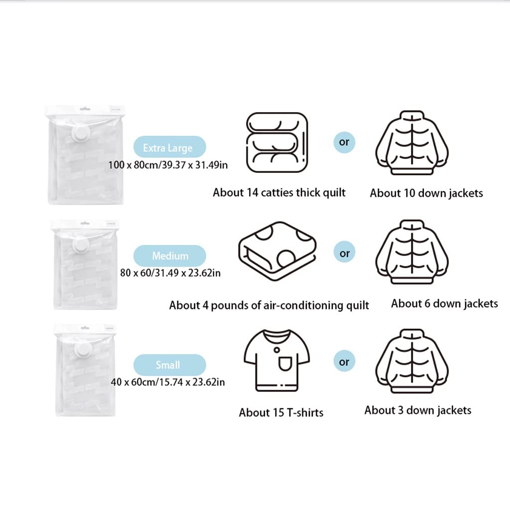 Bolsas de ahorro de espacio Bolsa de compresión al vacío con bomba de mano 80% más de almacenamiento Bolsas de sellado al vacío para almacenamiento de ropa Reutilizable (paquete de 4 pequeñas)