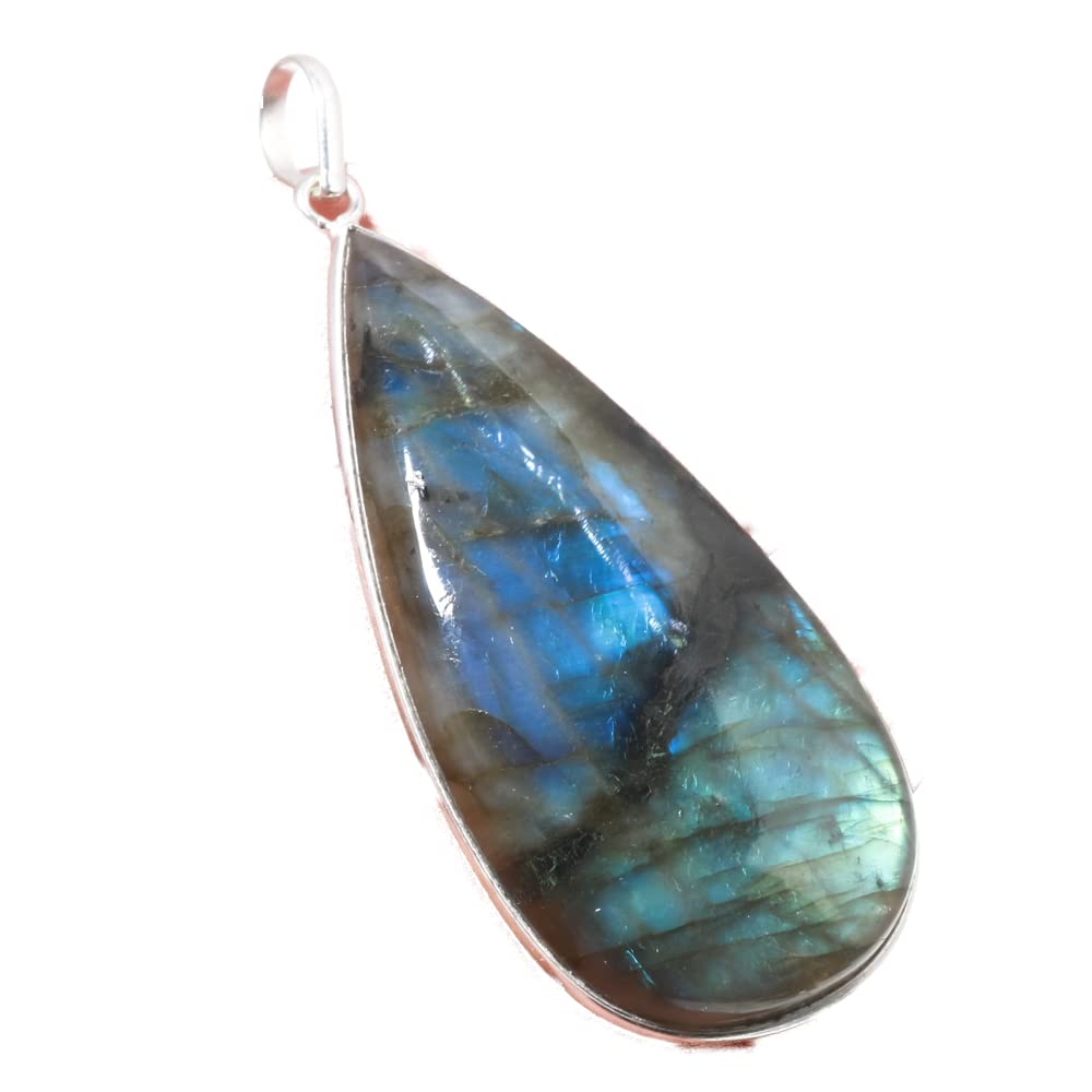 Exclusive Trendy Labradorite Pear Shape Ethnic Style 925 Sterling Silver 50X25 MM Pendant 2.5" For Woman & Girls-image-32
