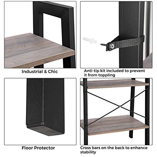 VASAGLE ALINRU Ladder Shelf, 4-Tier Bookshelf, Storage Rack Shelves, Bathroom, Living Room, Industrial Accent Furniture, Steel Frame, Greige and Black ULLS44MB
