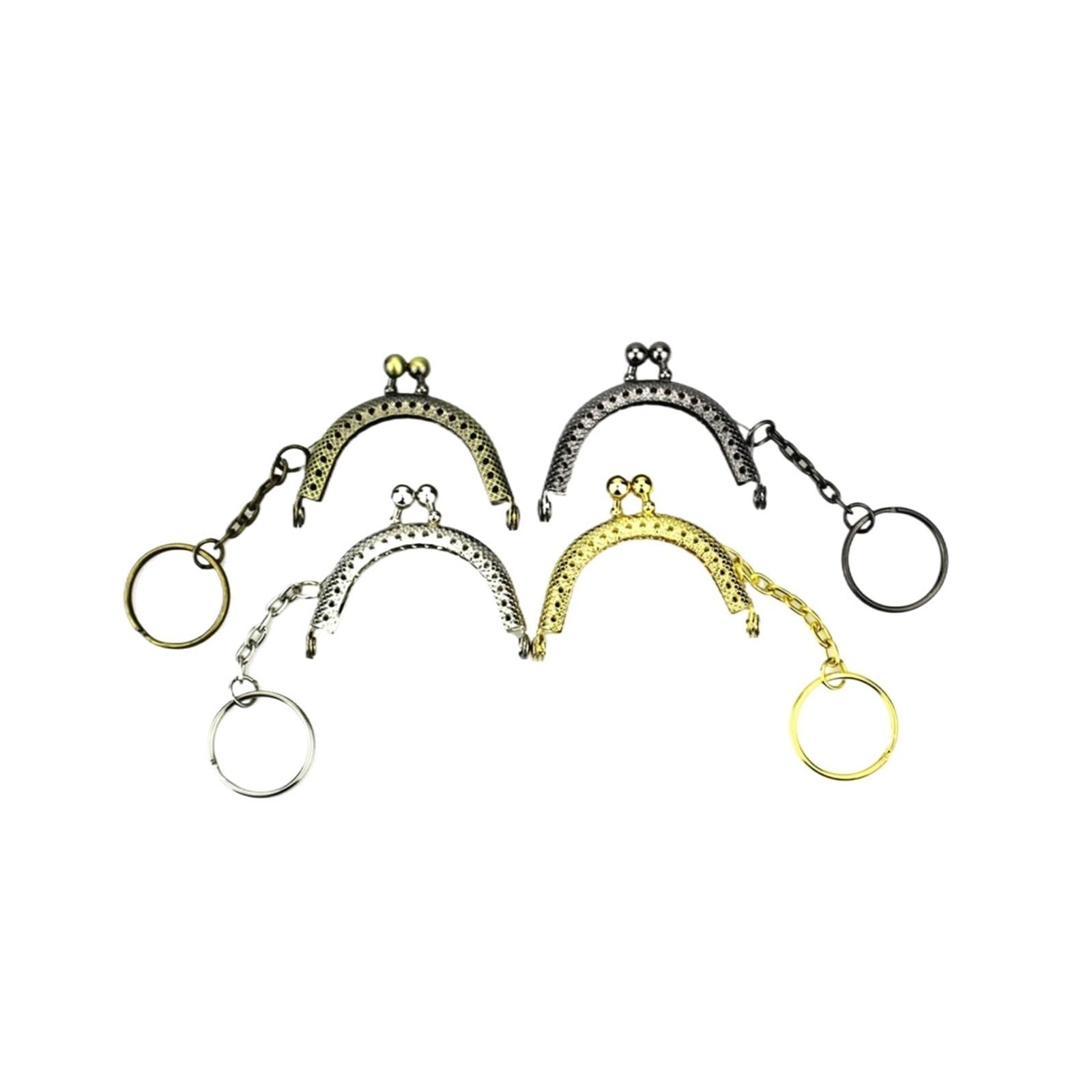 PVUVTNAHW 20Pcs/Lot 5cm Golden/Bronze/Silver/GunBlack Half Round Metal Purse Frame Kiss Clasp Lock With Key Ring(Mix color)