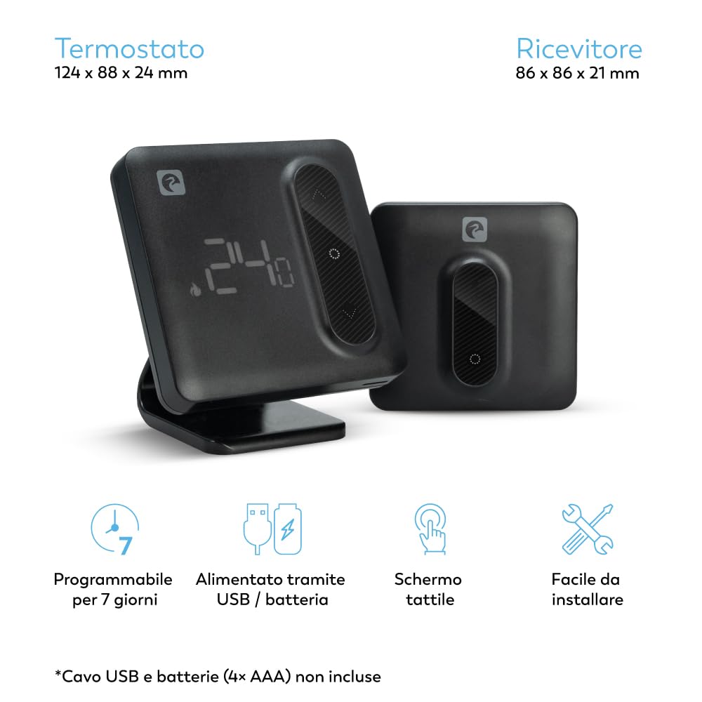 Garza - Termostato de 2 Hilos Wi-Fi Inteligente para Caldera y Calefacción, con Adaptador, Medidor Consumo, Control táctil, Detección Ventanas Abiertas, Control App y Voz, Alexa/Google, Negro