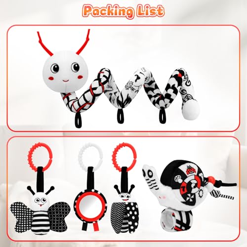 Image of High Contrast Baby Toys for Newborn, Black and White Baby Sensory Toys 0-12 Months with Car Seat Toys & Soft Plush Toy, Activity Hanging Toys Velcro for Stroller Toys Baby Gifts
