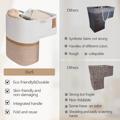 Image of Woven Stair Basket, Stair Baskets for Wooden Stairs, Carpeted Stairs Storage Basket with Handles, Staircase Baskets for Toys, Books, Yellow, 15 inch L x 10 inch W x 15 inch H