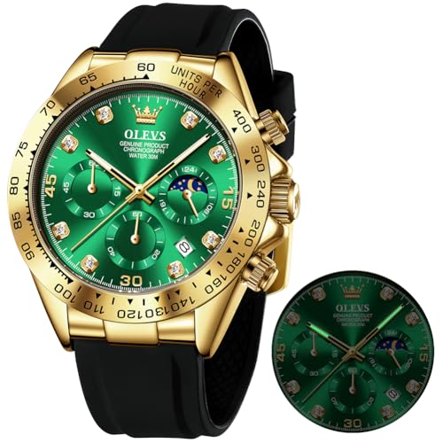 Image of OLEVS Watches for Men Business Diamond Moon Phase Male Watch Chronograph Fashion Dress Waterproof Date Analog Quartz Waterproof SiliconeMen Wrist Watch
