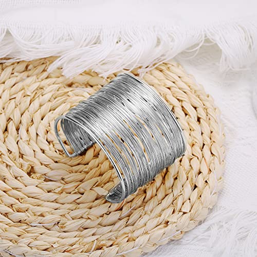 Jslohas 5Pcs Cuff Bangle Bracelet for Women Gold Cuff Bracelets Open Wide Wire Bracelets Adjustable Gold-Tone Wrist Cuff Wrap Bracelet Set … - Image 6