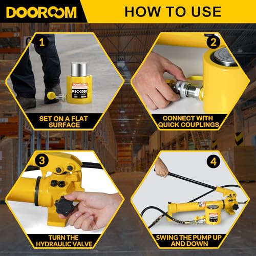 Image of 30 Ton Hydraulic Cylinder, 2' Stroke Automatic Retracting Jack, Yellow