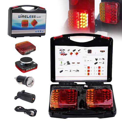 Wireless Trailer Lights Magnetic,2025 New Magnetic Wireless Tail Lights Kit For Trailer,Trucks,Boats,Rvs,Caravans,Led Rechargeable And Portable Tow Tail Light Kit,30m wireless Control,Waterproof
