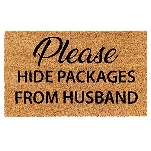 Image of Onlymat inchPlease Hide Packages Funny Doormat, Anti-Slip Coir with PVC Backing, Rectangular (75x45cm), Black /Brown - for Entryway, Outdoor, Home, Floor, Door, Hall & Living Room Use