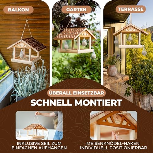 Vogelhaus aus Holz Birdsoul – Wetterfestes, großes Futterhaus zum Aufhängen