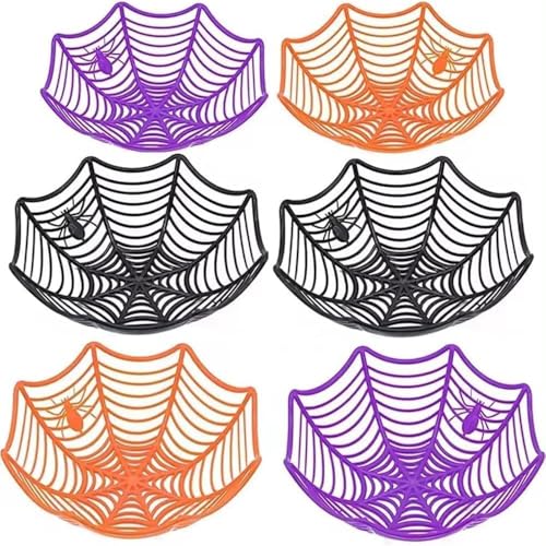 M. H. Supplies 6PCS Spider Web Candy Bowls - Black, Orange, Purple - Halloween Decor, Trick or Treat Party Supplies, Spooky Candy Dishes for Festive Fun, Candy Bowl for Parties, Party Bowl Set of 6