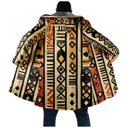 Cardigan Mens Hoodies Zip Up Aztec Tribe Ethnic Fleece Fall Oversized Novelty Open Front Drawstring Hooded Coat3