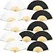 Produktbild 12 Packung Handfächer Silk Bambus Faltfächer Handheld Gefaltet Fan für Kirche Hochzeitsgeschenk, Party Favors, DIY Dekoration (Schwarz und Weiß)