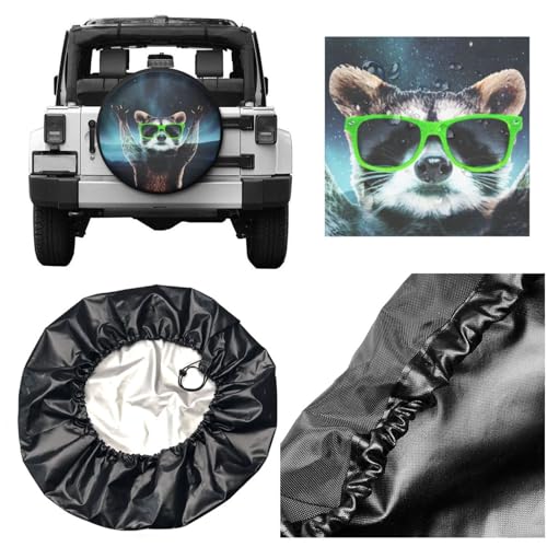 Image of Mountain Landscape Raccoon Spare Tire Cover for Rv Trailer Camper Truck SUV - Cute Raccoon Animal Wheel Protectors Cover Waterproof Fabric for Travel Camping Outdoor,Universal Fit,15 inch