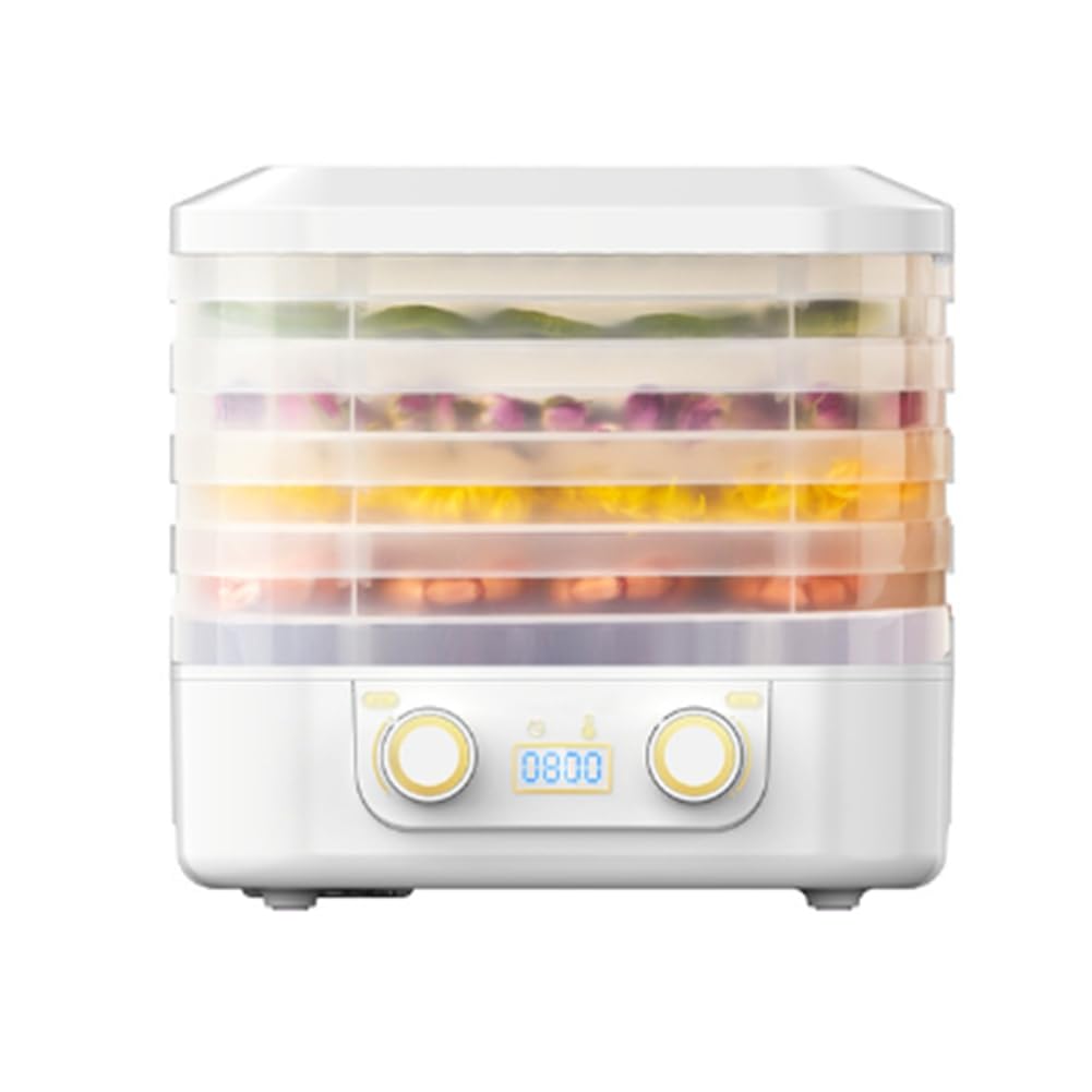 Wuden 5 Layer Smart Electric Food Dryer 360° Hot Air Circulation Drying Intelligent Timing Function Fruit Vegetable Dehydrator Machine Meat Fish Tea Dried Fruit Machine Food Drying Machine A US Plug