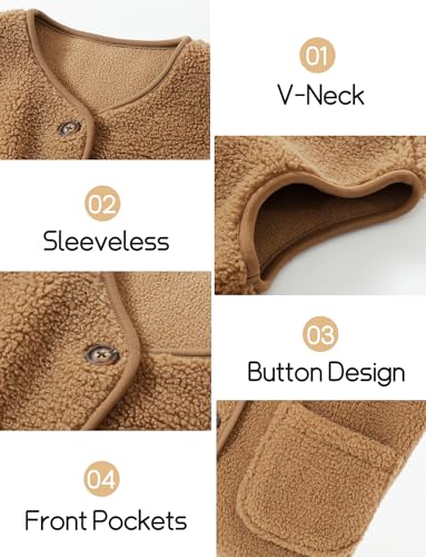 Boys Girls Fleece Vest Soft Sleeveless Jacket Buttons Waistcoat Kids Warm Winter Outerwear with Pockets4