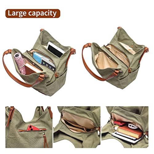 Image of Worldlyda Women Canvas Hobo Purse Multi Pocket Tote Shopper Shoulder Bag Casual Top Handle handbag with Embroidery Ethnic
