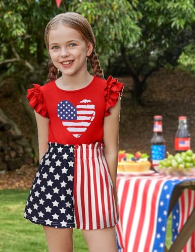 Image of Arshiner Girls 2 Piece Outfits Summer Clothes Ruffle Short Sleeve Shirts Top and High Waist Paper Bag Shorts Set with Pockets
