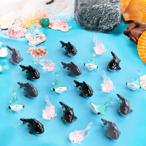 20 PCS Miniature Ocean Theme Mini Resin Ocean Animals Ocean Mini Shark Figurines Resin Axolotl for DIY Fish Tank Accessories, Micro Landscape Aquarium