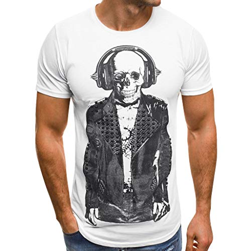 Camisetas Hombre Manga Corta,Lunule Slim Fit Camiseta de Manga Corta de Calavera Impresión Casual Camisa Blusa Tops para Hombre Verano