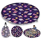 Bolsa grande de almacenamiento de juguetes de 150 cm con temática espacial pixelada, tapete plegable para jugar y llevar para niños, bolsa portátil de almacenamiento de juguetes azul con cordón para