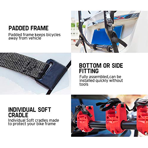 FIERYRED Trunk Mounted Bike Rack for Most Car SUV (Sedans/Hatchbacks/Minivans) 3-Bike Trunk Mount Bicycle Carrier Rack.
