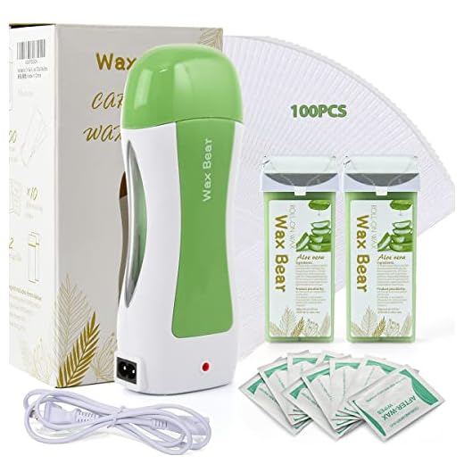 Wax Bear Roll On Wax Kit,Depilatory Wax Roller Kit for Sensitive Skin, Soft Wax Heater with 2 Cartridge Refill,10 Wipes and 100 pcs Wax Strips