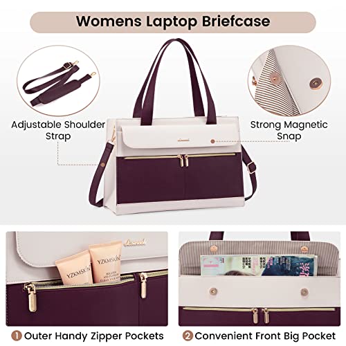 Image of LOVEVOOK Laptop Bag Women 15.6 Inch Laptop Tote Professional Leather Computer Briefcase Waterproof Shoulder Bag Large Capacity Business Teacher Office Crossbody Purse