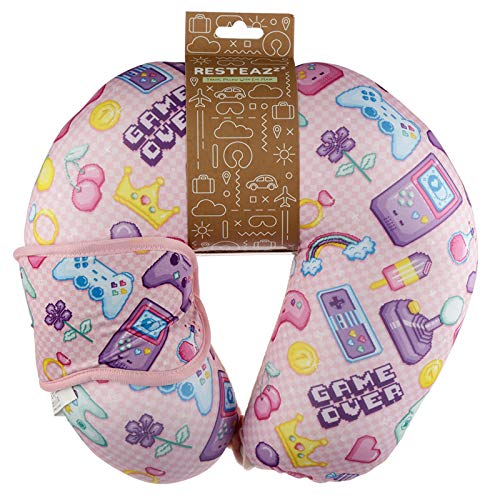 Puckator Relaxeazzz Next Gen Game Over Travel Pillow & Eye Mask Set - Sleep Eye Mask Masks - Kids Travel Accessories For Sleeping Airplane - Flight Plane Neck Pillow Pillows