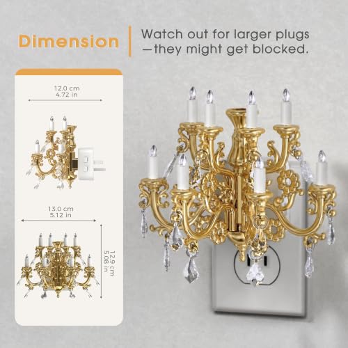 Image of Briignite LED Chandelier Night Light, Amber Night Lights Plug into Wall with Dusk to Dawn Light Sensor, Dimmable Nightlight Plug in for Bathroom Bedroom Hallway Kitchen