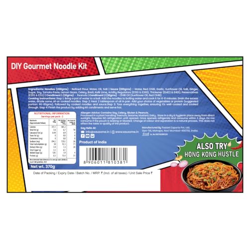 Image of Sausome Noodleverse Thai Chilli Kick - Spicy Garlic DIY Gourmet Noodle Kit | Thai Flavour | 2 Servings | Easy-to-Cook Vegetarian Meal Kit | Net Wt. 370 g